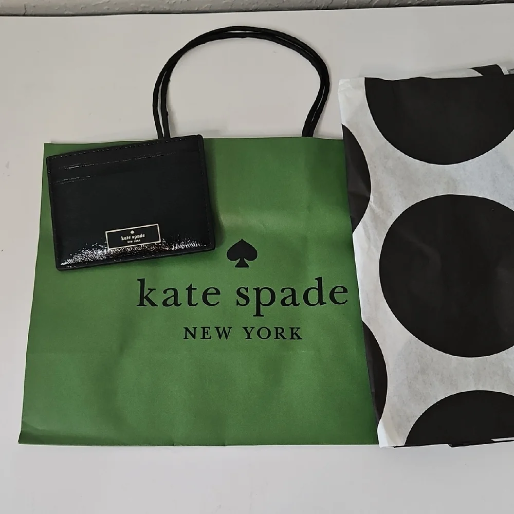 Kate Spade Bridget Crinkle Patent Black Card Case, NWT